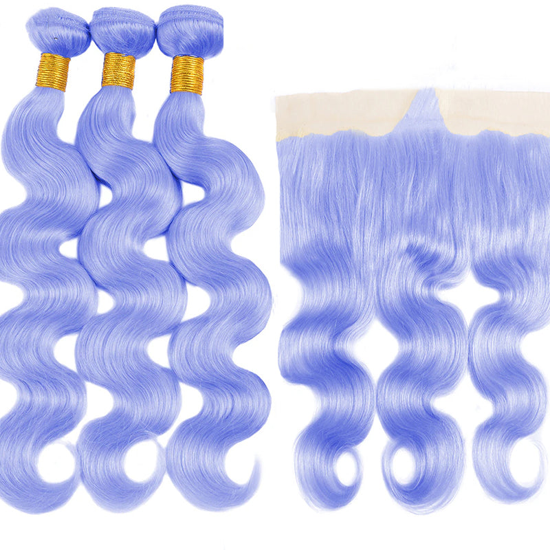 Light Purple  Color Body 3 Bundles With 13X4 Lace Frontal Human Hair