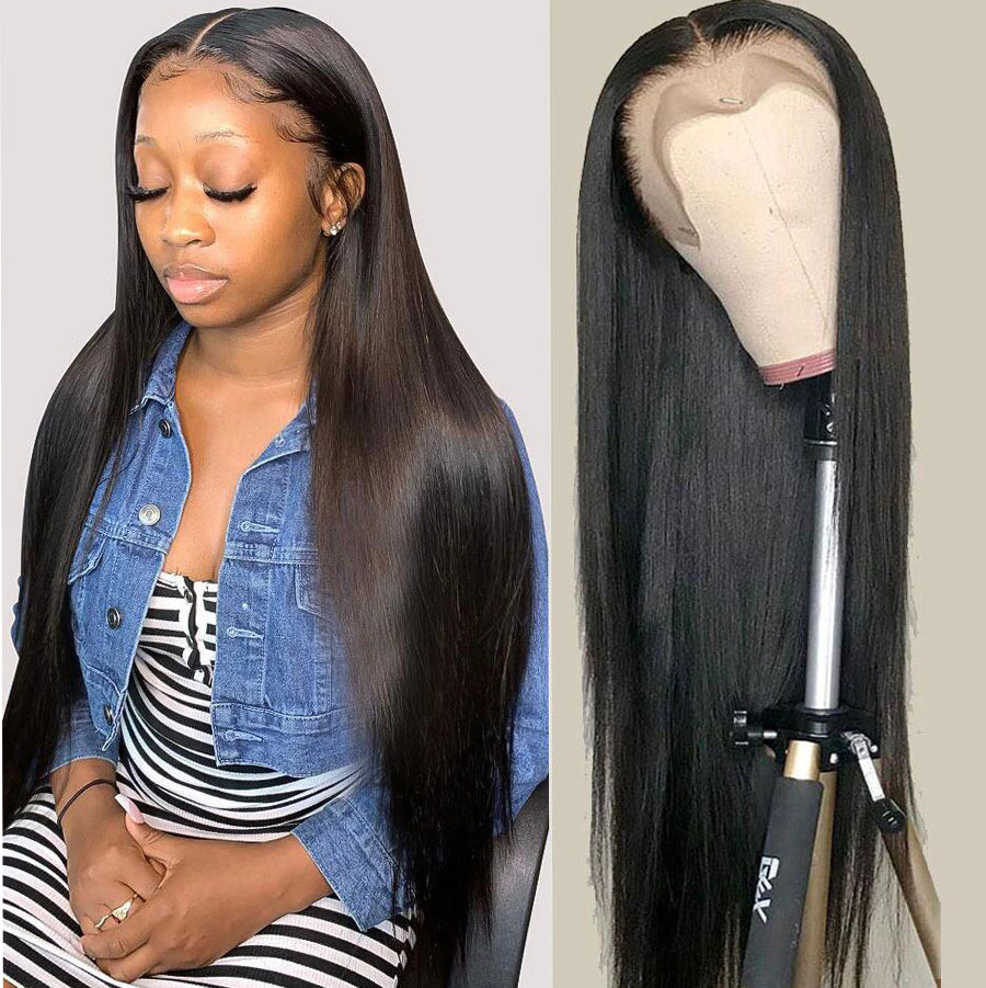 Straight hair 4x4 Lace Closure / Frontal Human Hair wigs With Baby Hair 150% Density