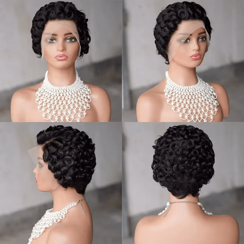 Naturel noir 13 x 4 x 1 partie latérale dentelle bouclée courte Pixie Cut Bob pour les femmes noires 