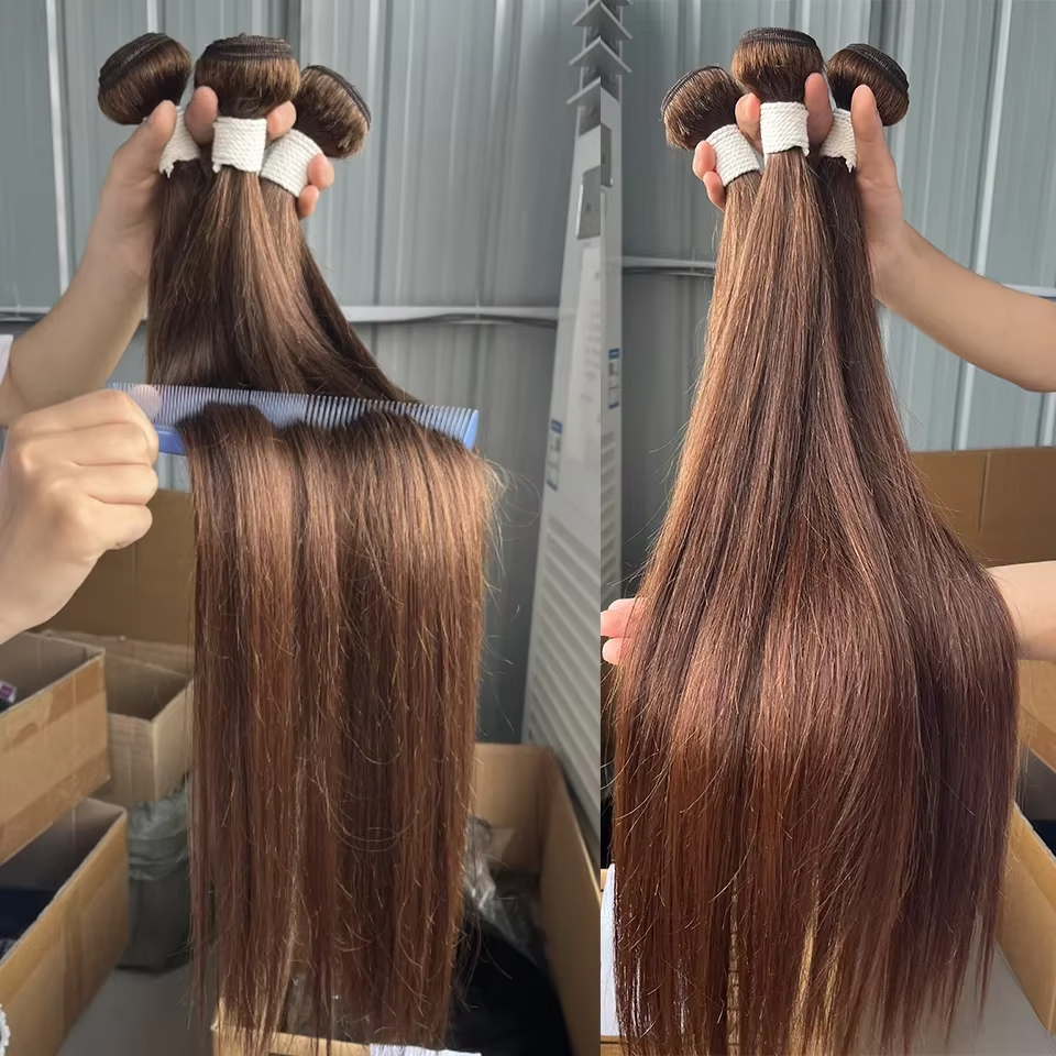 #4 Brown Body Wave 3 Bundles avec 4X4 Lace Closure 100% cheveux humains vierges 