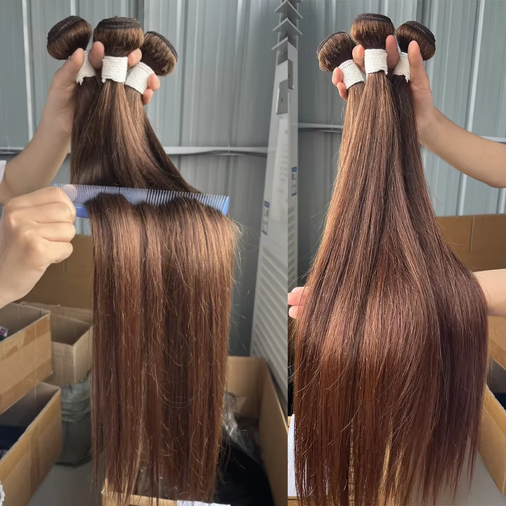 #4 Brown Body Wave 3 Bundles avec 4X4 Lace Closure 100% cheveux humains vierges 