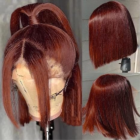 Lumiere #33 Reddish Brown 5x5x1 Lace Front Straight Bob Wig Hair For Women(No Code Need)