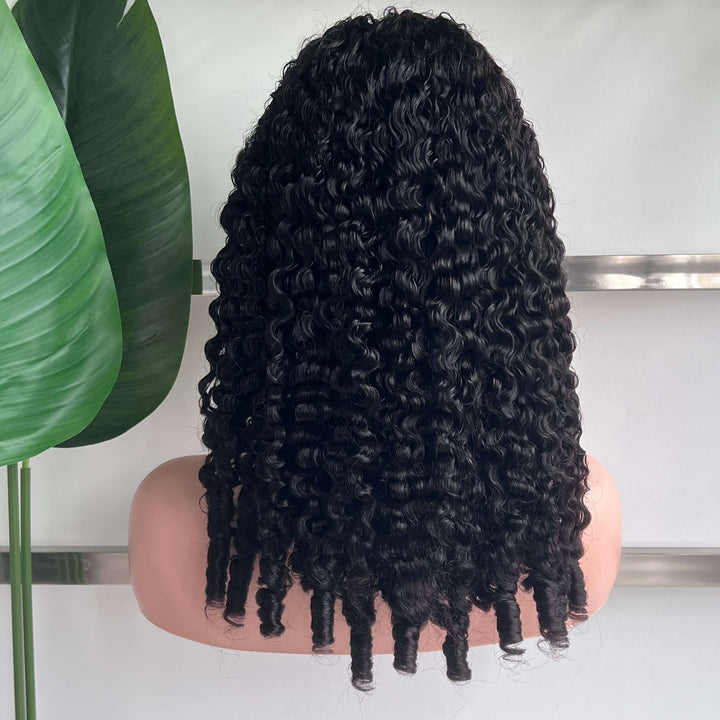 Beginner Friendly Burmese Curly Headband Wig Human Hair  Wear and Go Glueless Wigs 250% Density