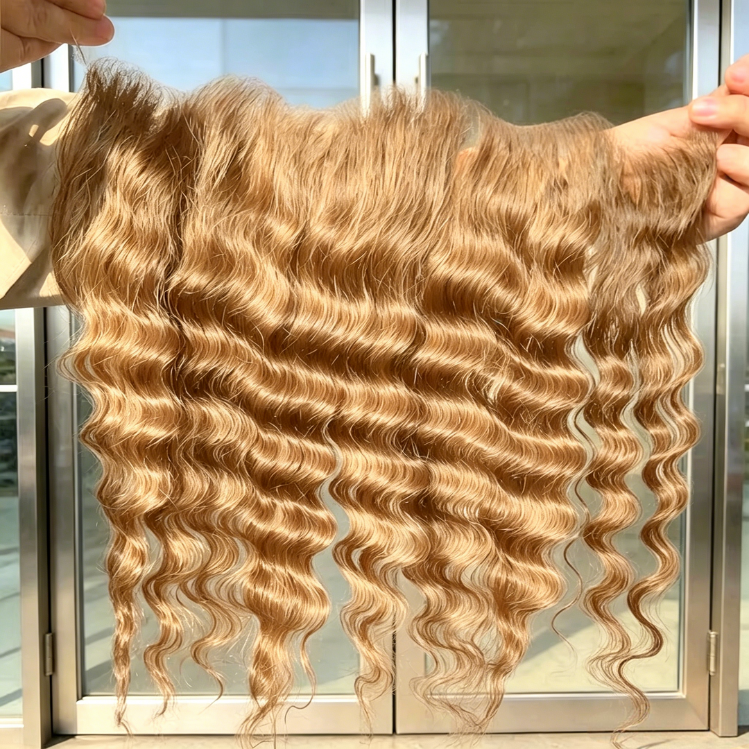 #27 Honey Blonde One Piece Loose Deep Wave 13x4 HD Transparent Lace Frontal