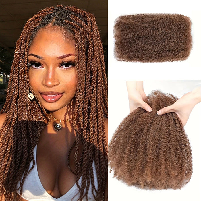 #6 Brown Afro Kinky Bulk Human Hair for Dreadlock Extensions Loc Repair Braiding Twist Tight Afro Kinky Human Hair