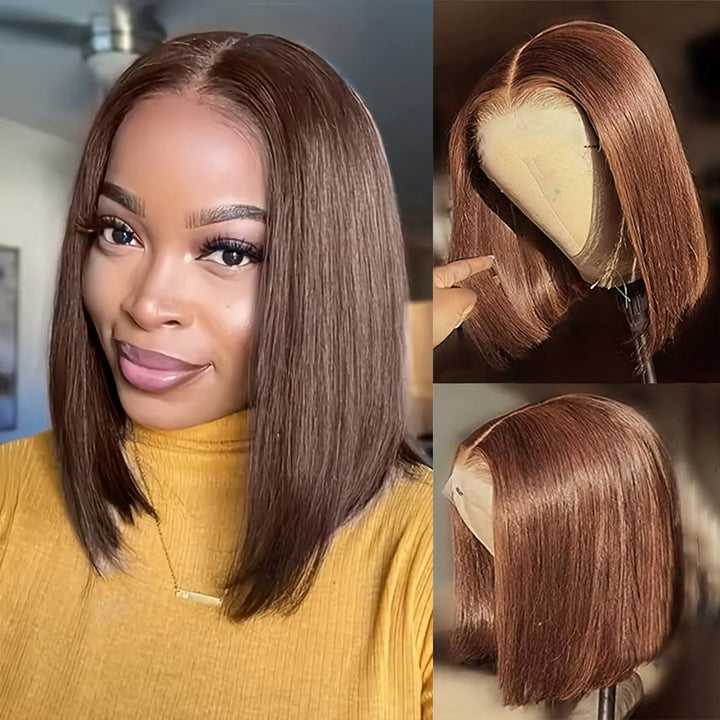 Lumiere #4 Brown Straight Blunt Cut Short Bob Wig 5x5/6x6 Lace Human Hair Bob Wigs for Black Women