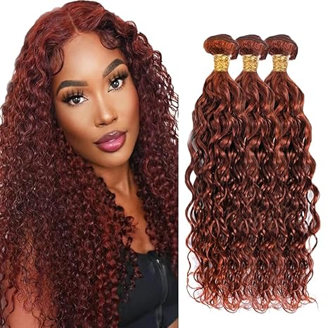 Lumiere #33 Reddish Brown Water Wave 3 Bundles Extensions 100% Human Hair(No Code Need)