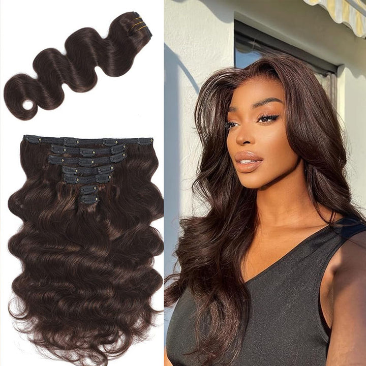 Ship In 24Hours-Lumiere #2 Body Wave Clips In 8PCS 120 Grams/Set Human Hair Extension For Women