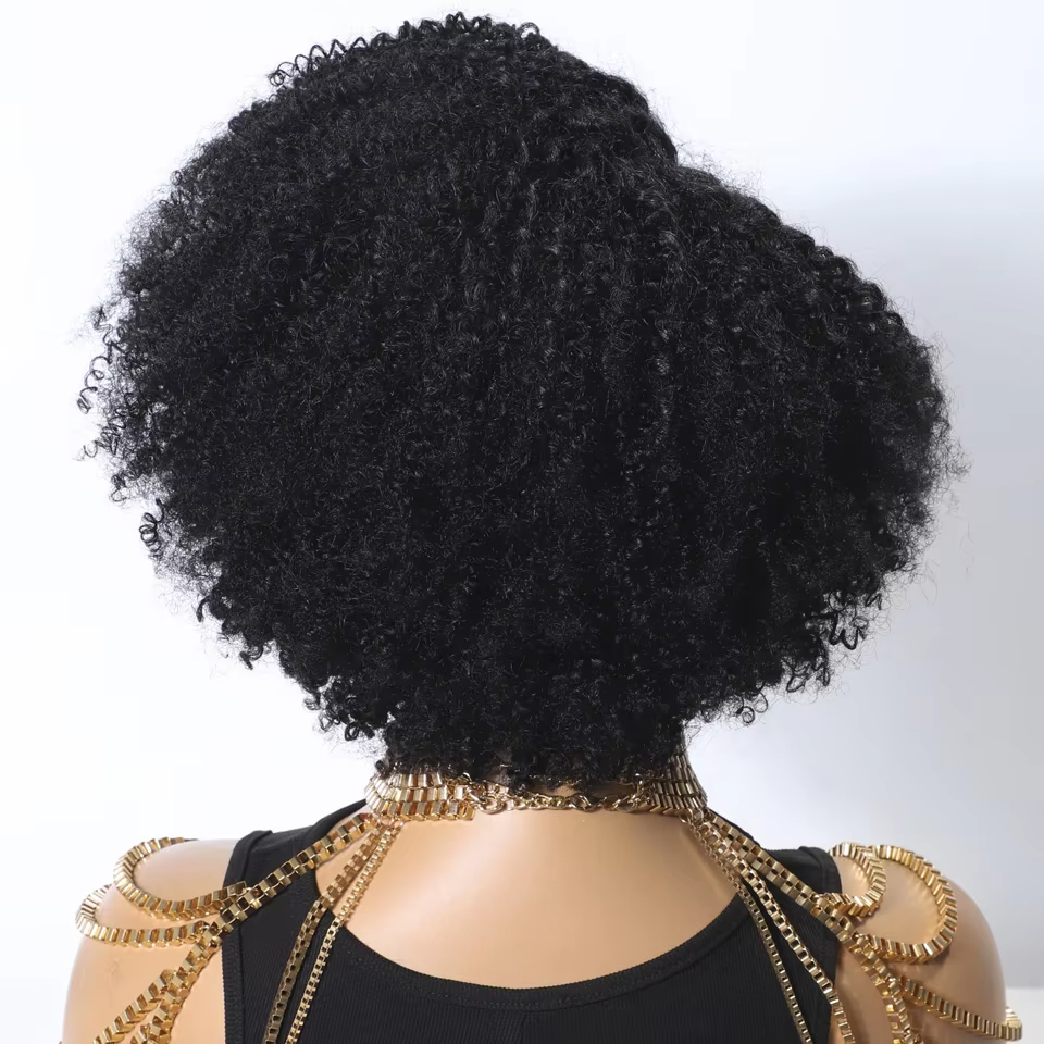 Afro Kinky Curly Human Hair Wigs With Bangs Short Pixie Cut Bob Wig Full Machine Wigs For Women