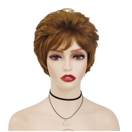 New Pixie Cut Colored Short Straight Full Machine Wigs with Natural Bangs Bob Wig with Layer Hair