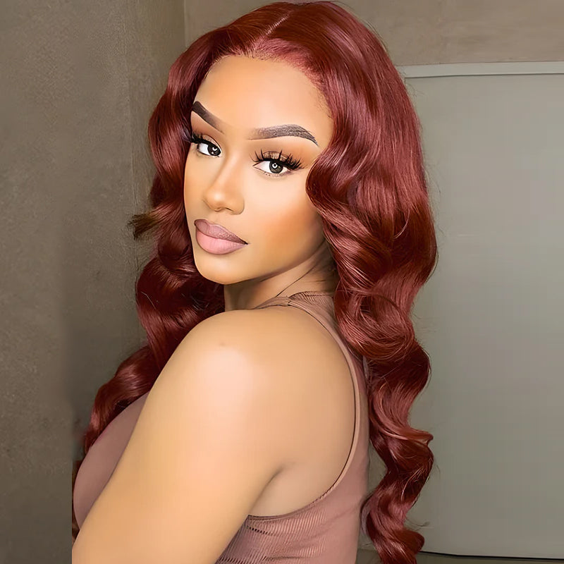 Lumiere Hair Pre-Plucked Wear Go Glueless #33 Reddish Brown Body Wave Hair Lace Frontal Wig