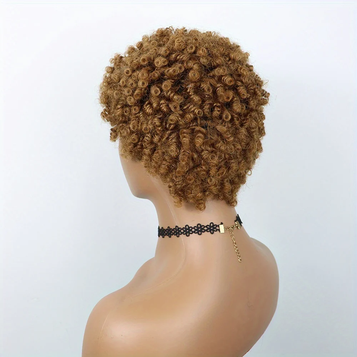 New Pixie Cut #1b #30 Color Screw Curls Machine Made Short Kinky Curly Human Hair Wigs For Women