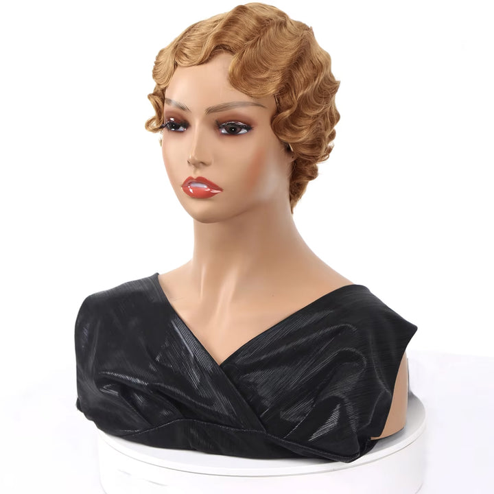#30 Pixie Cut Finger Wave Short Bob Full Machine Aucun Lace Front Perruques 100% Cheveux Humains 