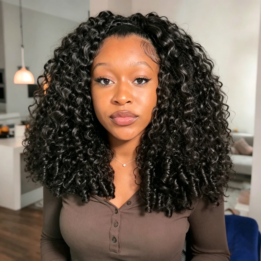 [3 In 1 Half ] Half Wig Burmese Curly Install Half With Drawstring Glueless Beginner Friendly