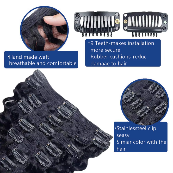 Loose Wave Clip In Human Hair Extensions Natural Color 8 / 10 Pieces / Set 120G /160G