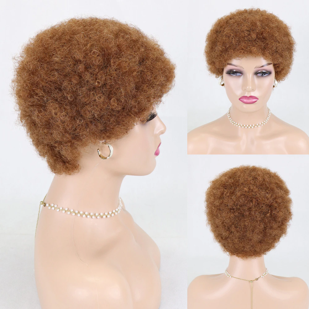 #4 Brown JZ036 Pixie Cut Short Human Hair Wigs Remy Brazilian Hair Machine Made No Lace Wig