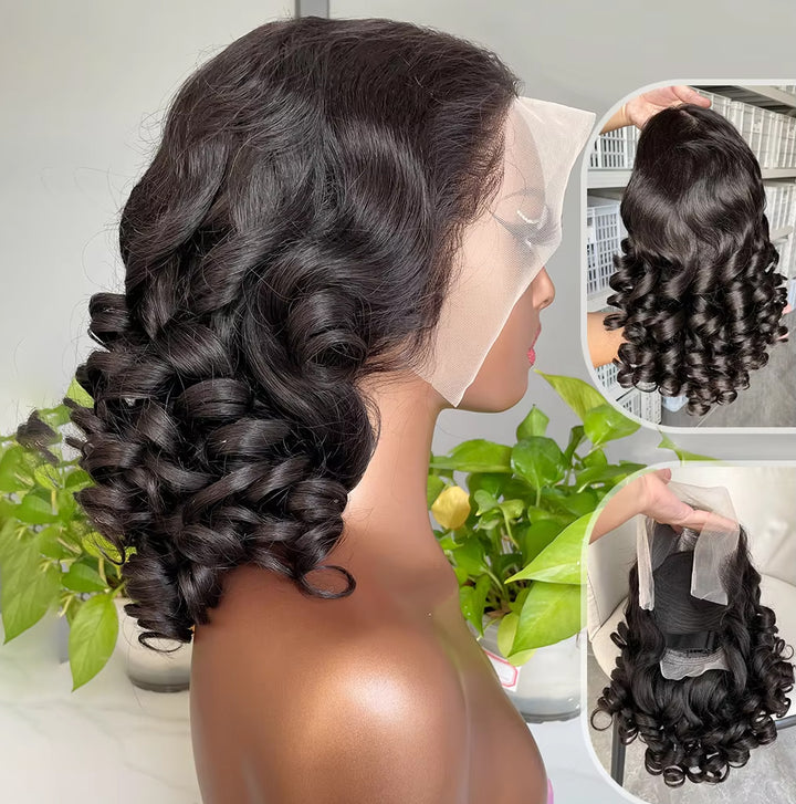 Bouncy Curly Bob 13x4 / 4X4 Lace Front Glueless Human Hair Pour les femmes noires 