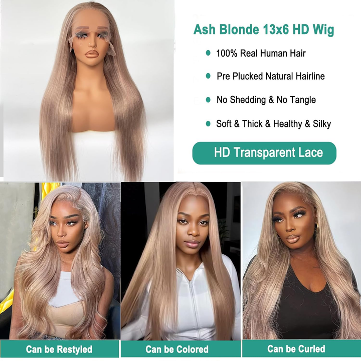 Lumiere Ash Blonde 13X4 Transparent Lace Frontal Wig Straight Wig Human Hair For Women
