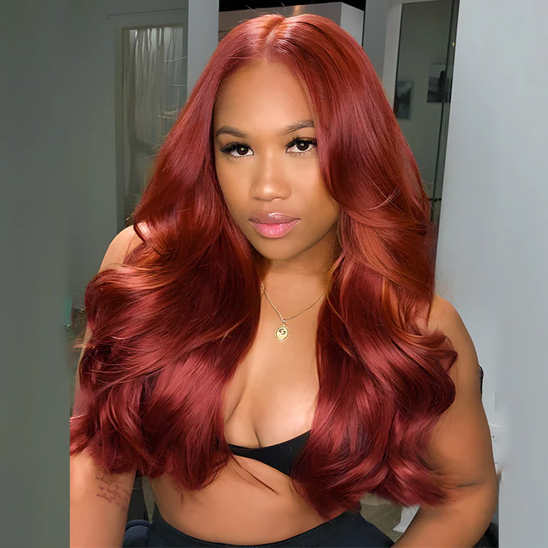Lumiere Hair Pre-Plucked Wear Go Glueless #33 Reddish Brown Body Wave Hair Lace Frontal Wig