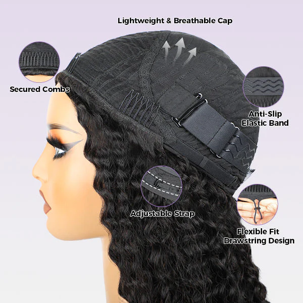 Perruque brésilienne de cheveux humains sans colle U Part Water Wave 