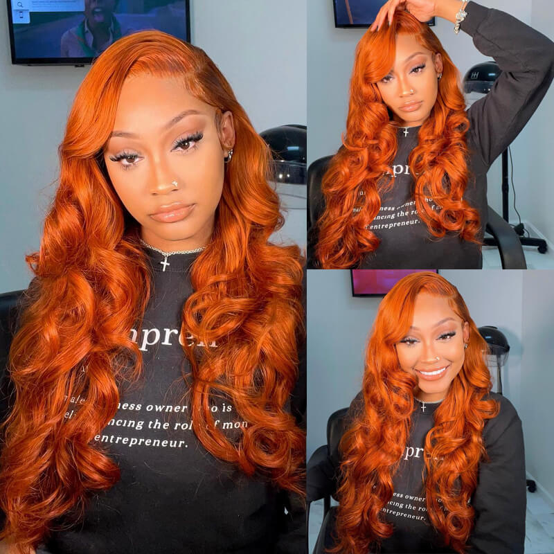 Lumiere #350 Ginger Colored Body Wave 13x4 Lace Frontal Human Hair Wigs (No Code Need)