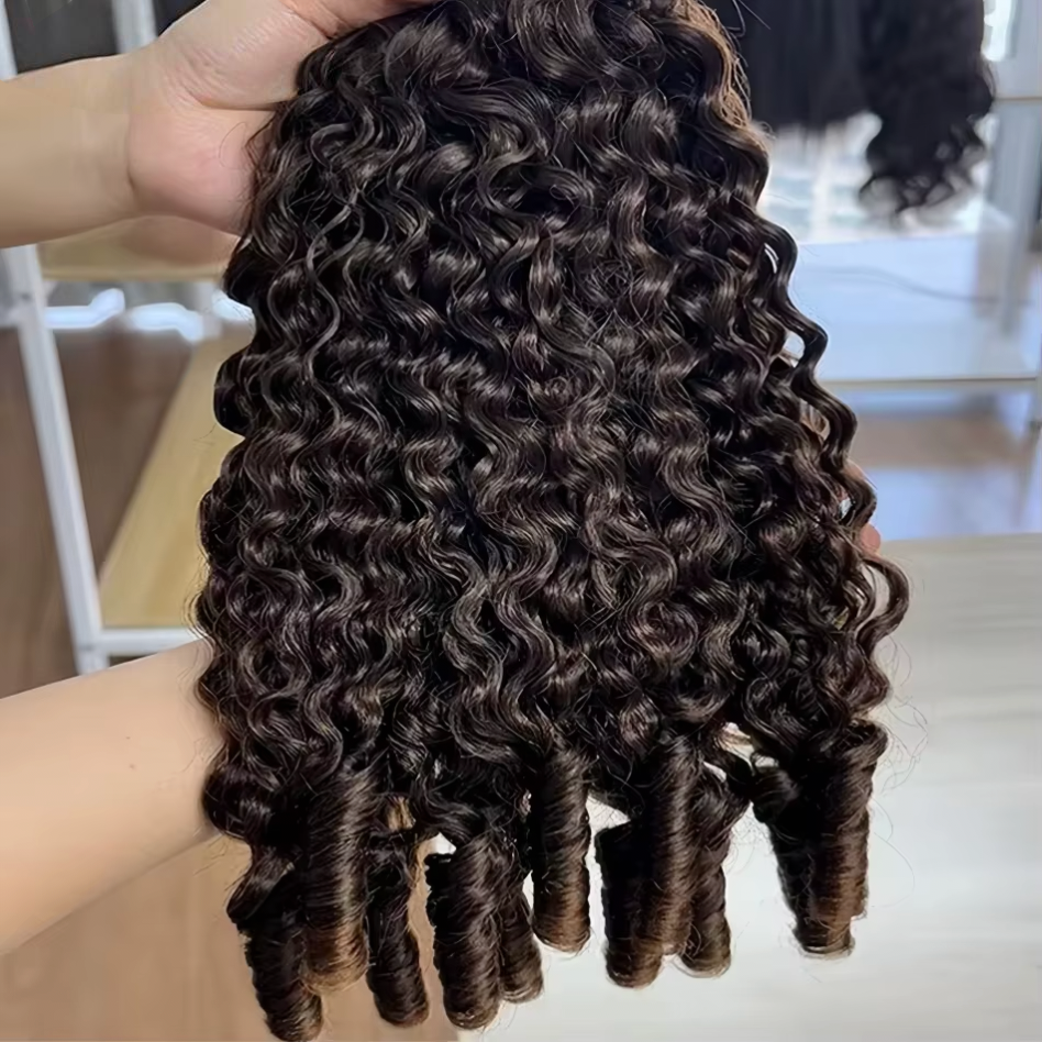 Lumiere Curly Human Hair Burmese Curly 3 Bundles with Spriral End for Women Natural Black
