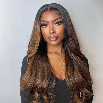 Highlighted Wigs 13x4 Lace Front Wig F1B/30  Color Body wave Human Hair Wigs with Highlights