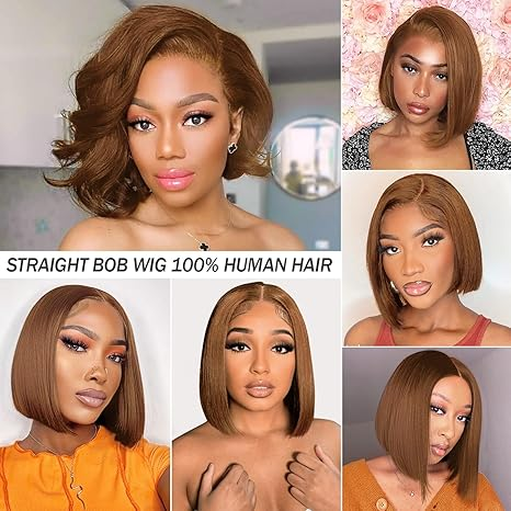 Lumiere Blunt Cut Short Bob Wigs #4 Brown Colored Straight Bob 2x6 Lace Closure Wigs