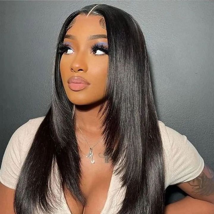 Lumiere Brown 13x4 Lace Front Straight Layer Cut Wig 150% Density Human Hair Wigs For Black Women HDZ