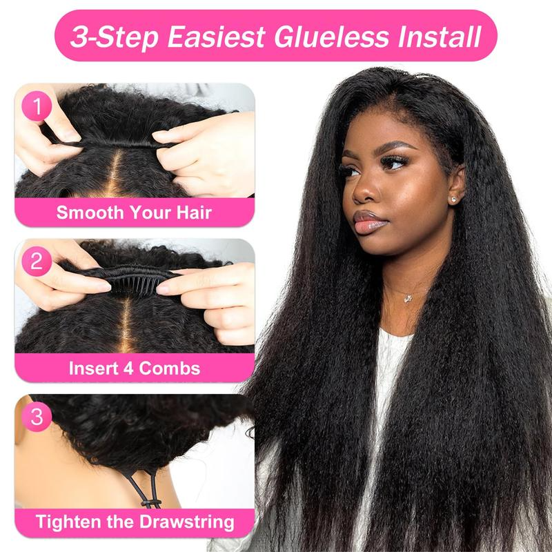 [3 In 1 Half ] Wig Human Hair Kinky Straight Glueless Wear & Go Half Wig Beginner Friendly Seamless Wig