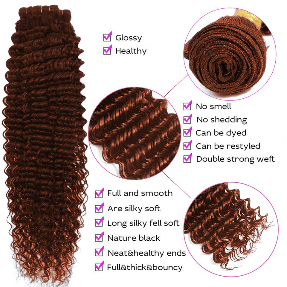 lumiere Color #33 loose deep 3 Bundles 100% Virgin Human Hair Extension(No Code Need)