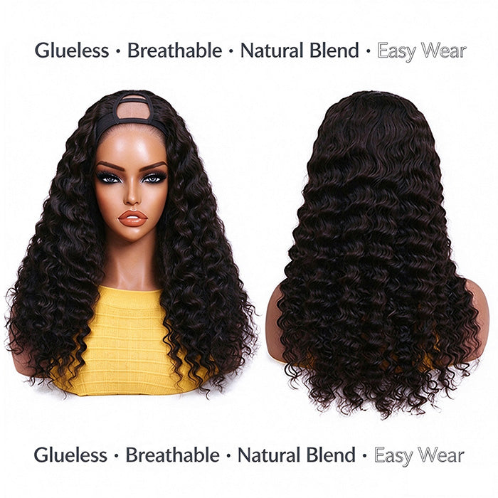 Loose Deep U Part Human Hair Wigs Natural Black Brazilian Virgin Hair