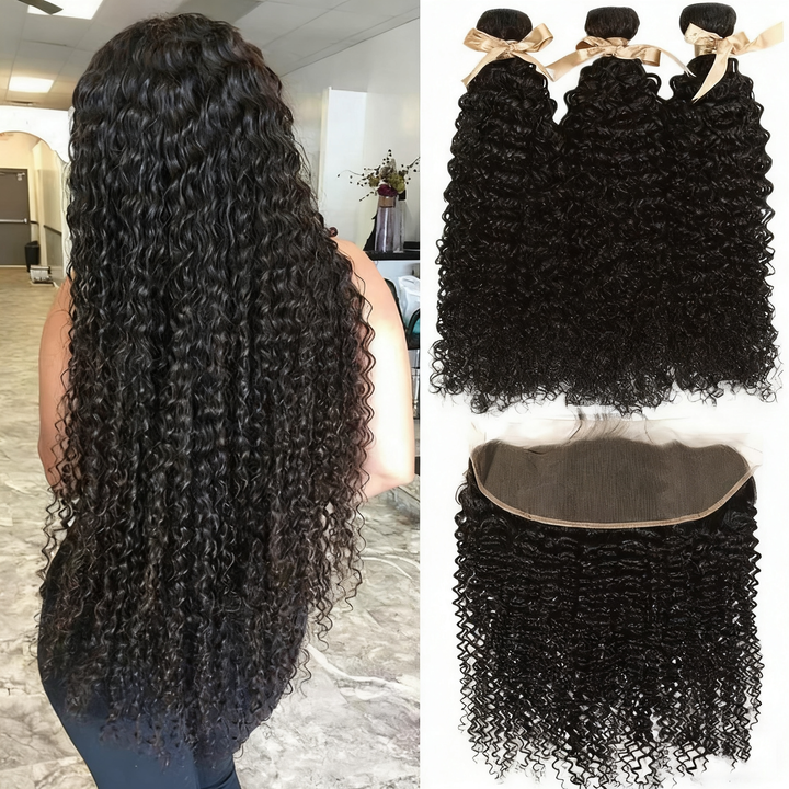 Lumiere 15A Afro Kinky Human Hair 3 Bundle With 13x4 Frontal Lace Human Hair For Woman