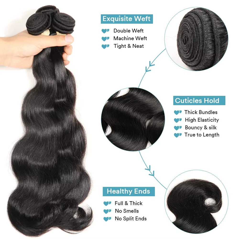 (B2) Body Wave 3 Bundles Human Hair With Frontal 13x4 Transparent Lace Frontal 100% Natural Human Hair Extensions Brazilian Real Hair