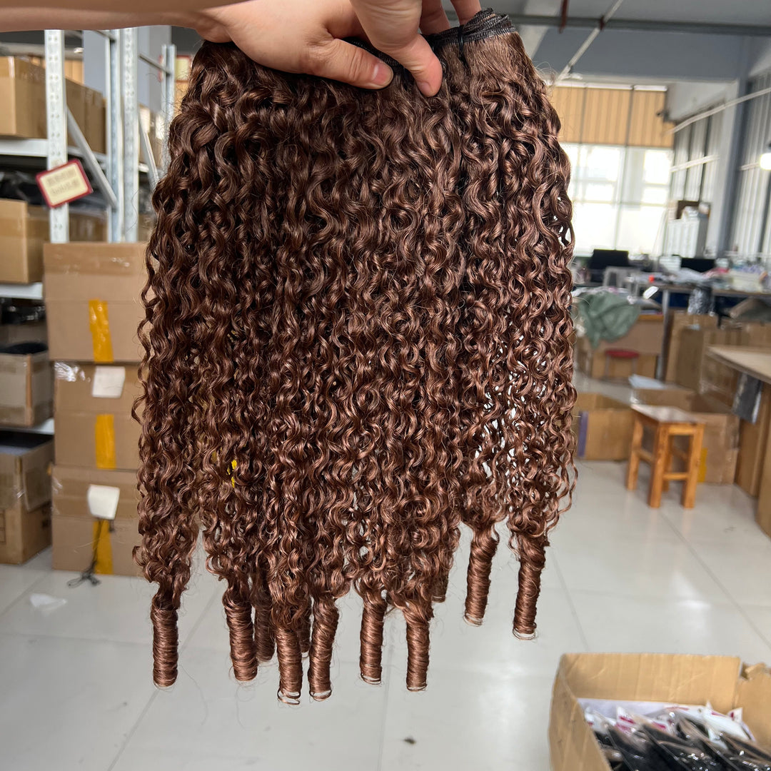 Lumiere Burmese Curly Bundles #4 Brown Chocolate Burmese Curly 4 Bundles With 4x4 Lace Closure Spiral Ends Weave Hair Extensions