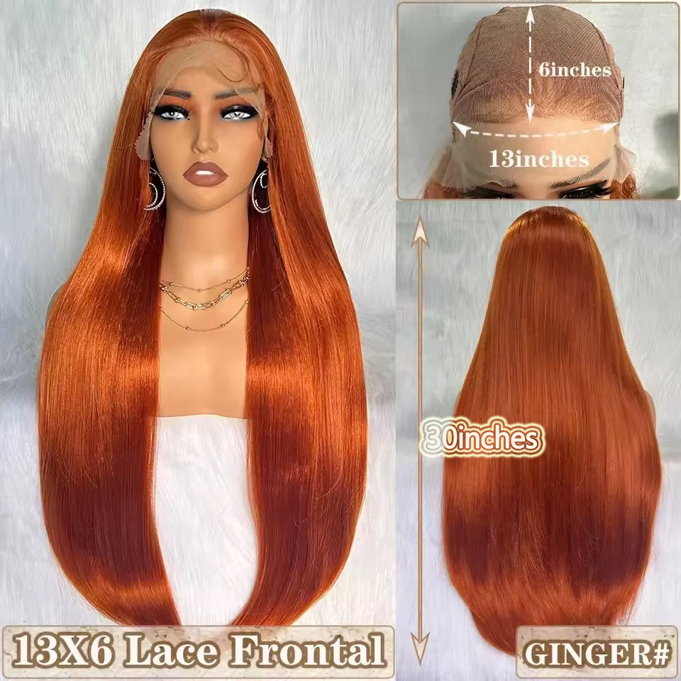 Lumiere Synthetic Hair Ginger Orange 13x6 Straight Lace Front Wigs Pre Plucked For Women