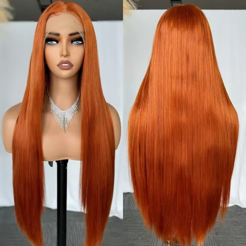 Lumiere Synthetic Hair Ginger Orange 13x6 Straight Lace Front Wigs Pre Plucked For Women