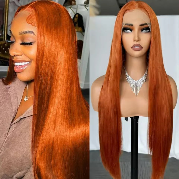 Lumiere Synthetic Hair Ginger Orange 13x6 Straight Lace Front Wigs Pre Plucked For Women