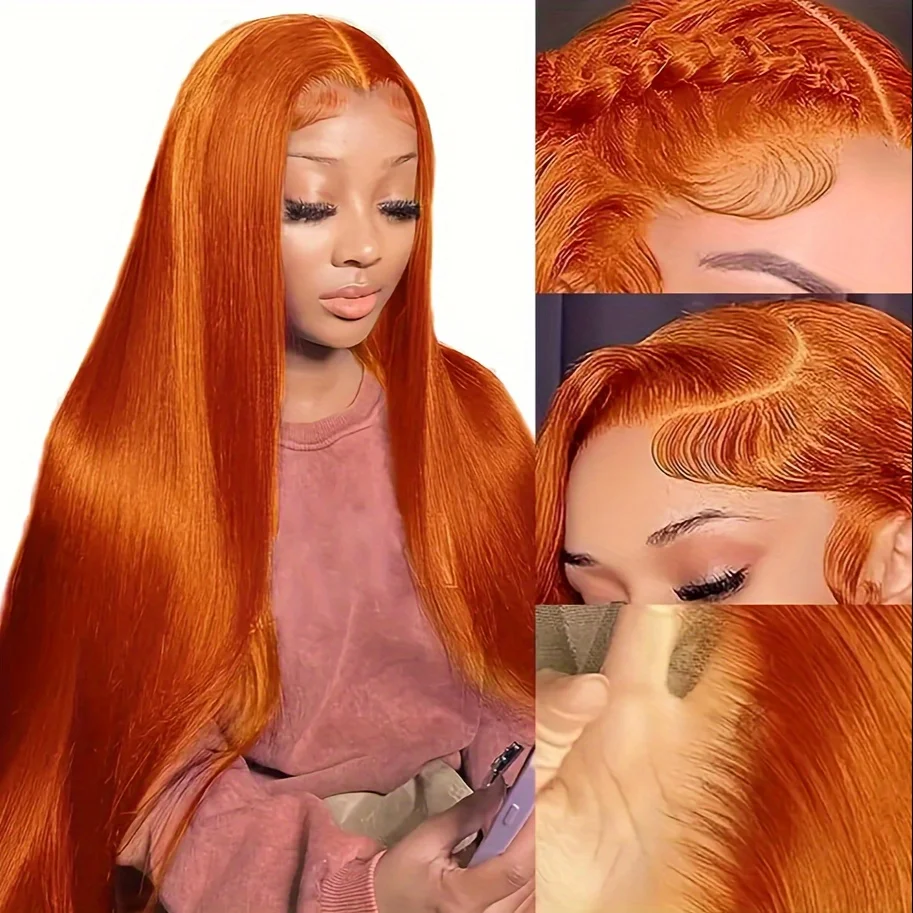 Lumiere Synthetic Hair Ginger Orange 13x6 Straight Lace Front Wigs Pre Plucked For Women