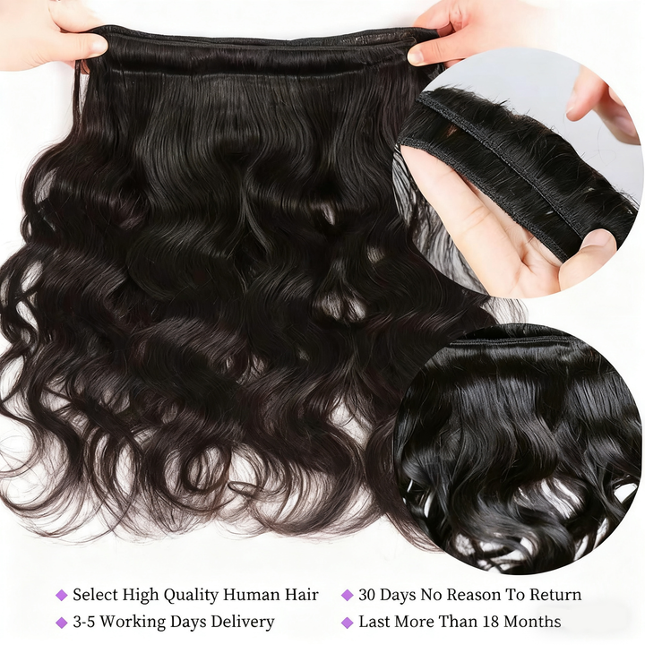 (B2) Body Wave 3 Bundles With 4x4  Lace Closure Brazilian Human Hair Extension