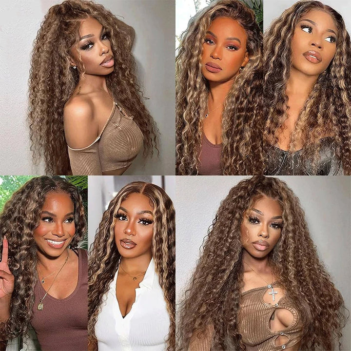 Highlight P4/27 Colored Burmese Curly 3 Bundles With 4x4 Transparent Lace Closure With Spriral End Human Hair