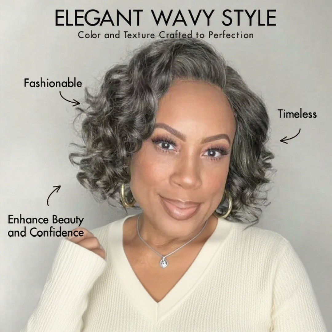 Lumiere Ready To Go Pre-Cut Salt & Pepper Body Bob Wig For Women Left C Part 4x6x1 Lace Frontal Grey Bob Wig With Natural Hairline
