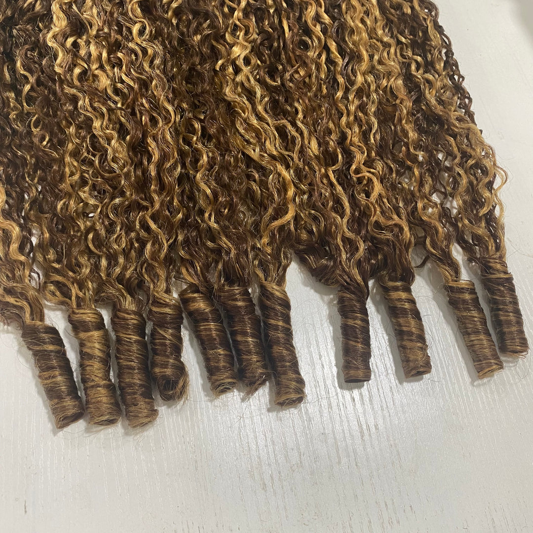 Highlight P4/27 Colored Burmese Curly 4 Bundles Pixie Curls Human Hair Bundles Ocean Spirals Curly