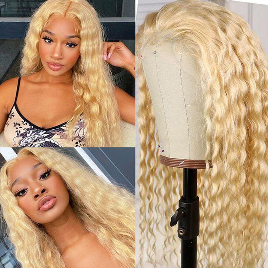 613 Blonde Water Wave T Part Lace Perruque de cheveux humains pour les femmes noires 