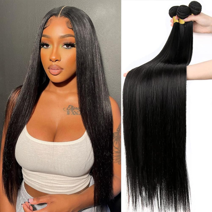 (B2) 3 Bundles Straight Virgin Human Hair Extensions 100% Human Hair