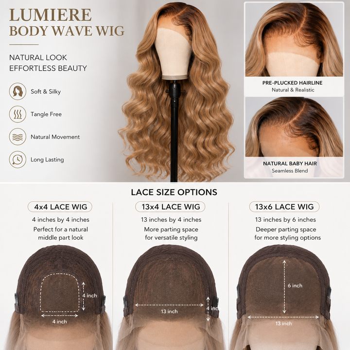Lumiere Root 4/Ash Blonde  Body Wave Wig Human Hair Wigs 250% Density(#613 Colored)