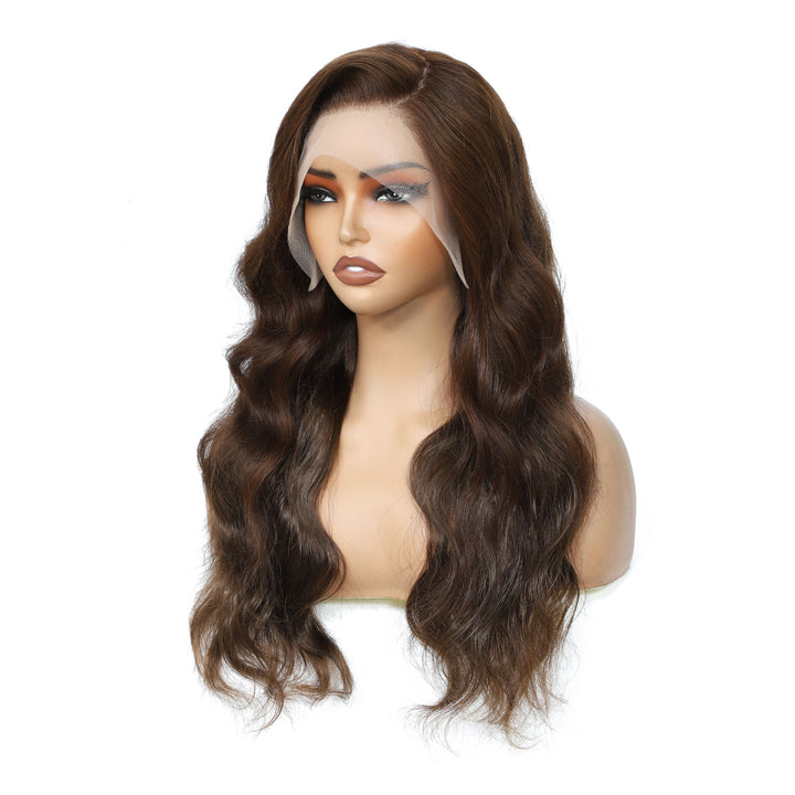 AMZ Lumiere #4 Color & Chocolate Brown Body Wave Wig 13x4 Lace Front Human Hair Wig 200% density