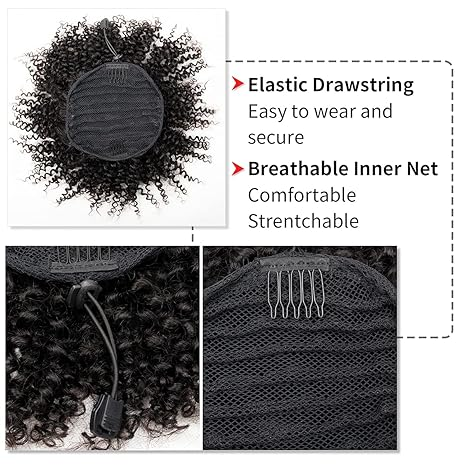 Natural Black Afro Curly Drawstring Ponytail Human Hair For Black Women