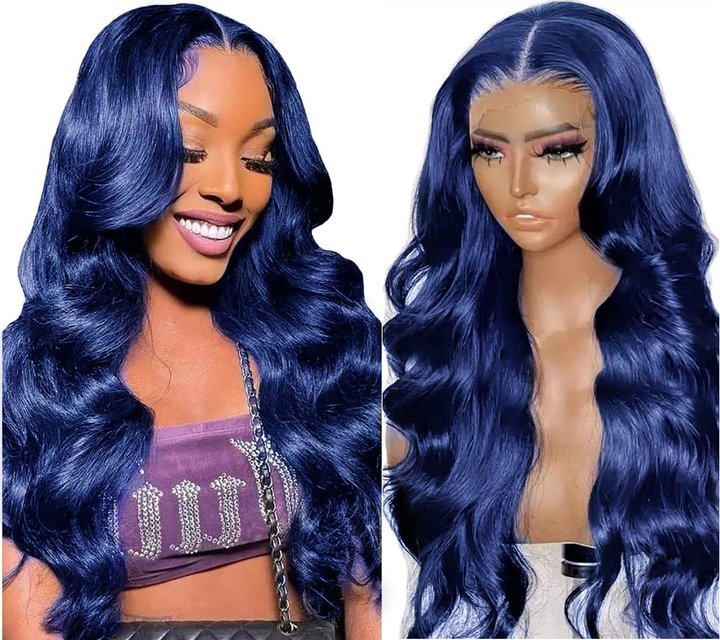 Lumiere Dark Blue Bomb Pre Colored 13x4 Straight/Body Lace Frontal Human Hair Wig (No Code Need)