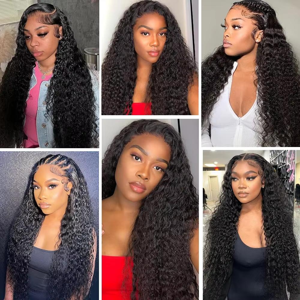(B2) Deep Wave 3 Bundles Human Hair With Frontal 13x4  Lace Frontal 100% Natural Human Hair Extensions